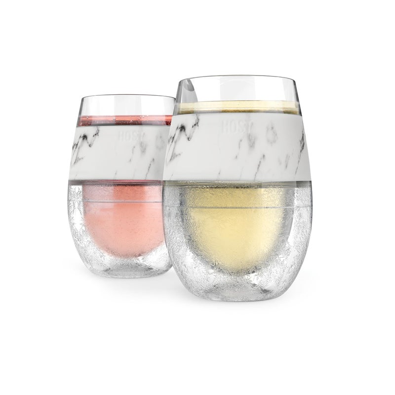Host Wine Freeze Cup Set of 2 - Plastic Double Wall Insulated Wine Cooling Freezable Drink Glasses with Freezing Gel, Wine Glass Gift for Red and White Wine, 8.5 oz Marble - Image 1